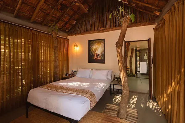 The garden cottages at Orchid Tree, built around living trees with open-to-sky baths