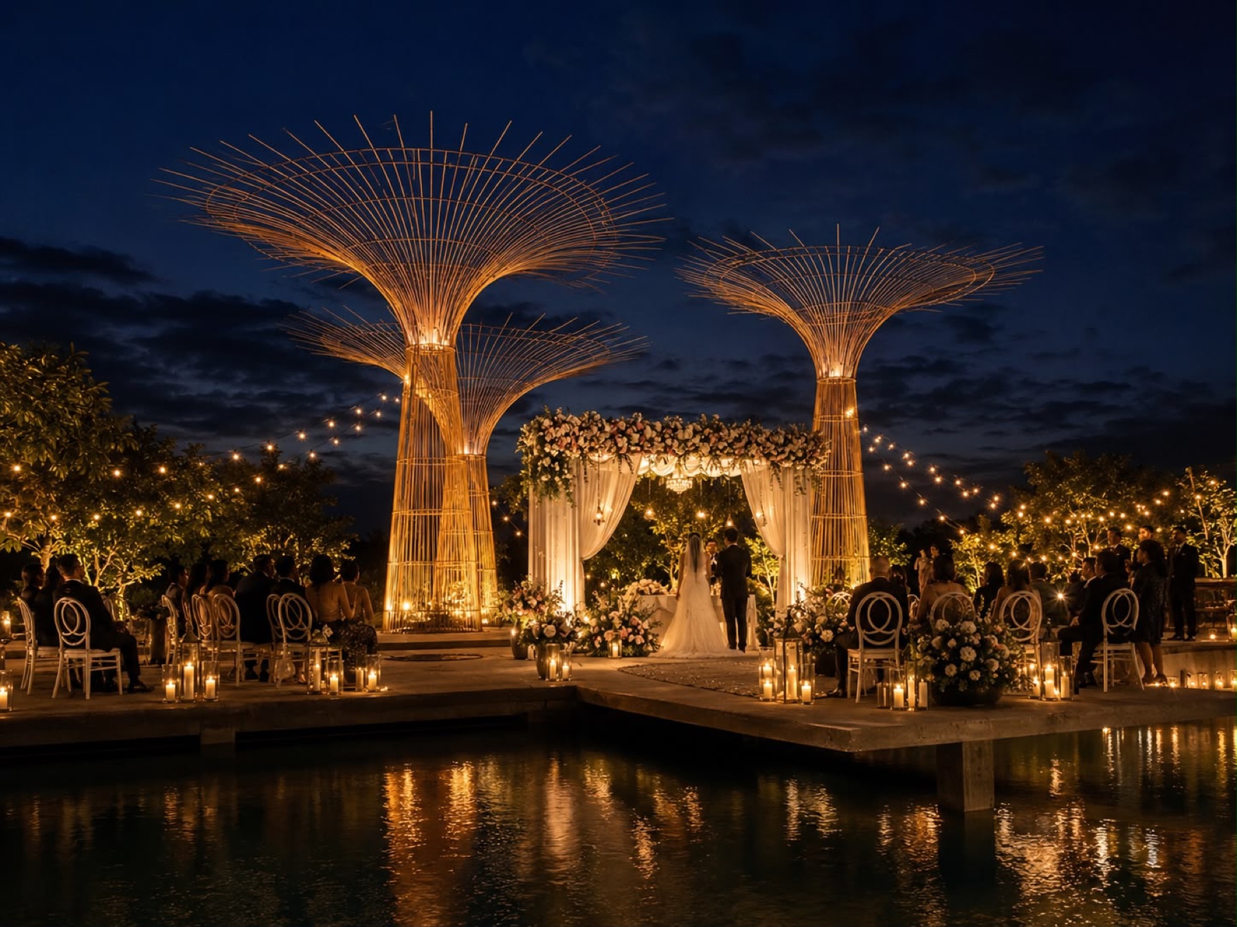 An intimate outdoor wedding near Bangalore at dusk