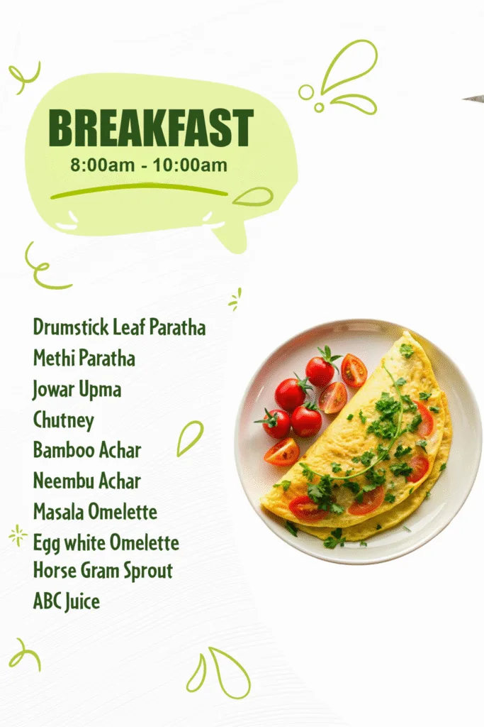 Breakfast served at Orchid Tree Wellness Retreat with healthy and fresh dishes