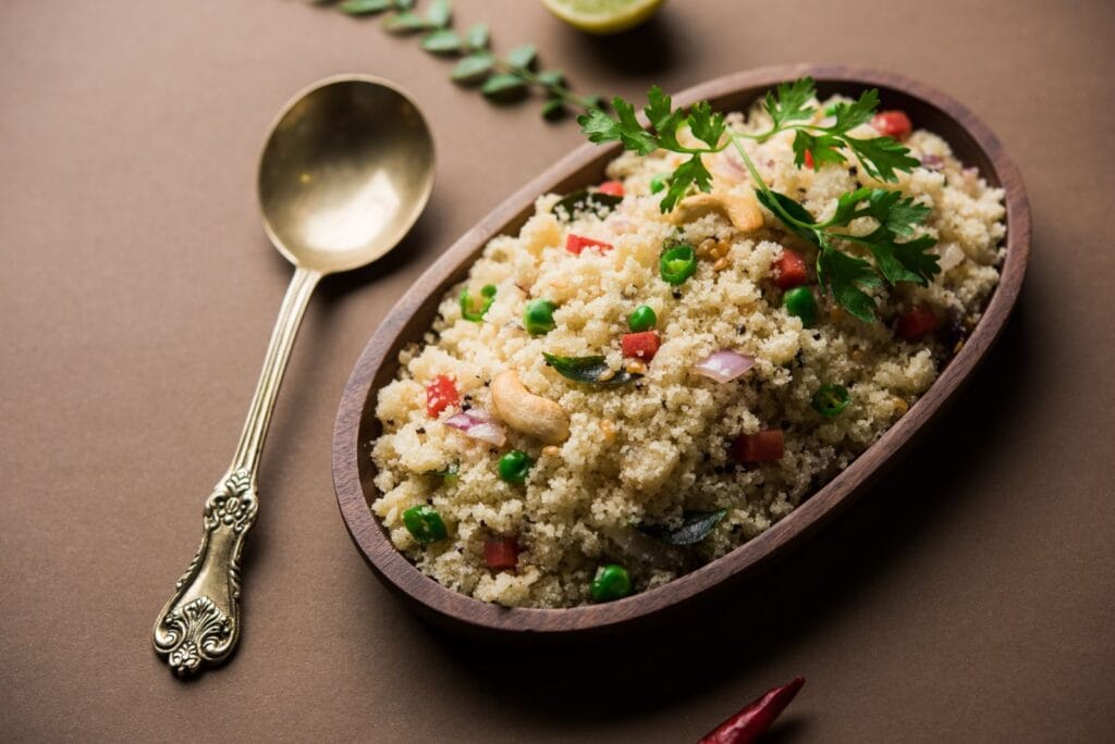 Upma breakfast served at Orchid Tree Wellness Retreat